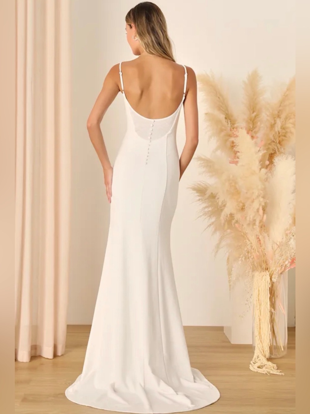 NWT Lulus Blesses Romance White Spaghetti-Strap Button back detail Wedding Dress
